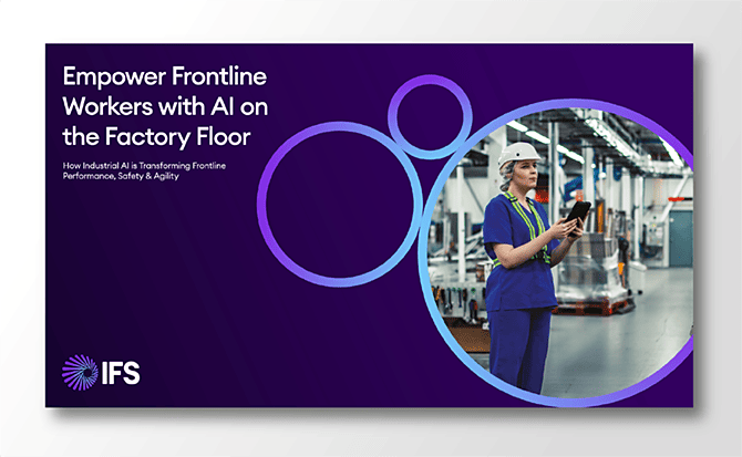 Thumbnail image titled 'Empower Frontline Workers with AI on the Factory Floor' showing a female worker in a hard hat and uniform holding a tablet in a factory setting.